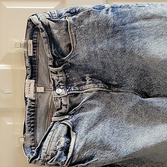 Frame Le High Straight in Lombard Acid Wash Stretch Crop Jeans size 33 - Picture 2 of 5